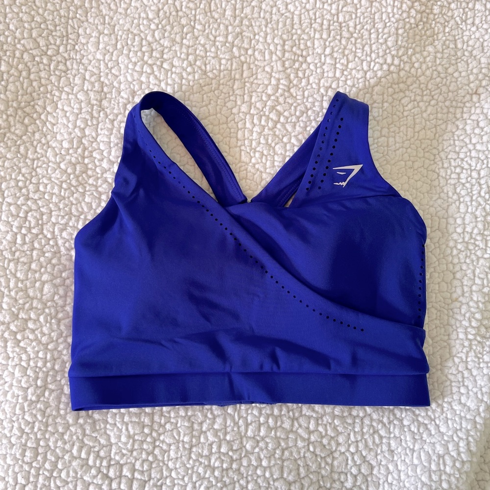GYMSHARK XS Blue Cross-wrap Sports Bra NWOT